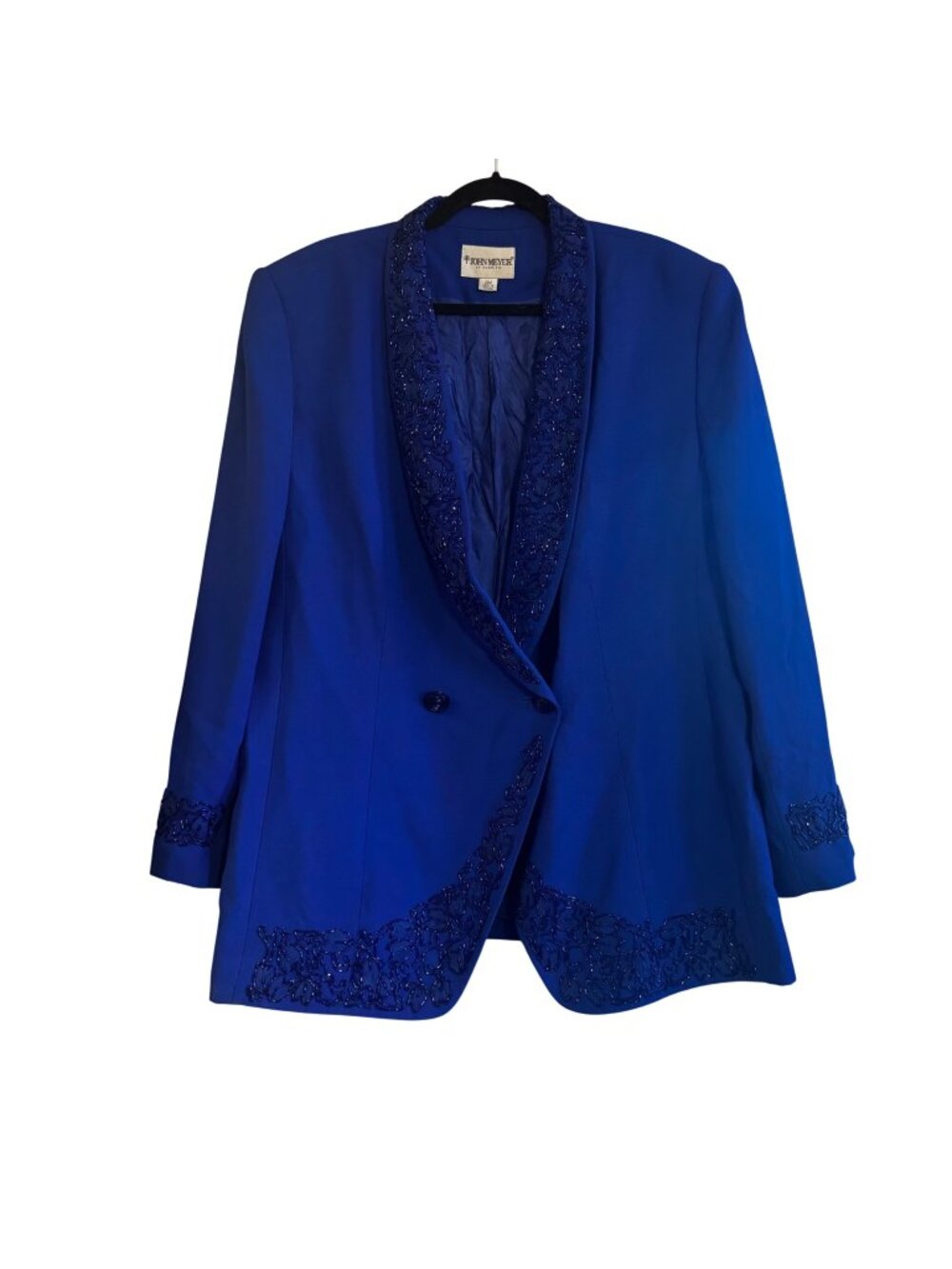 Vintage John Meyer Womens Royal Blue Beaded Blazer Jacket Size 20W Elegant Embel